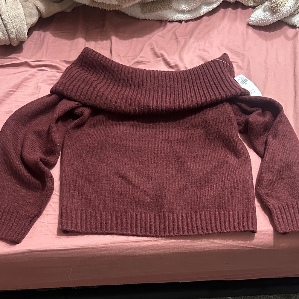 Abercrombie & Fitch Off-Shoulder Maroon Sweater